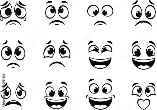 Diverse square cartoon face expressions for creative projects silhouette