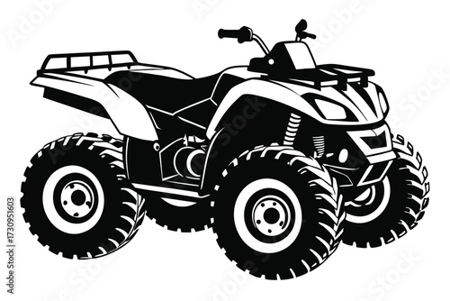 Black and White Graphic of an AllTerrain Vehicle with Large Treaded Tires