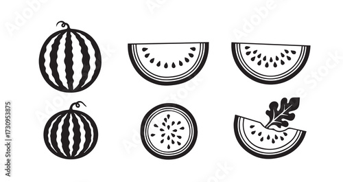 Watermelon Fruits Line Art Fresh Organic Food Vector