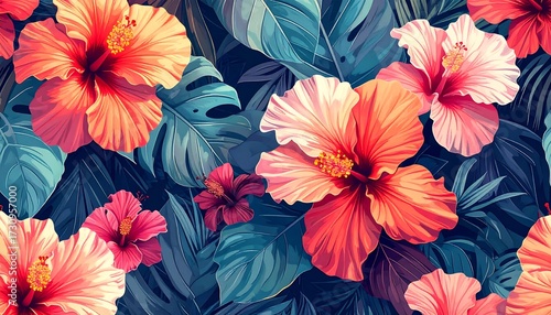 Vibrant Tropical Flower Pattern.