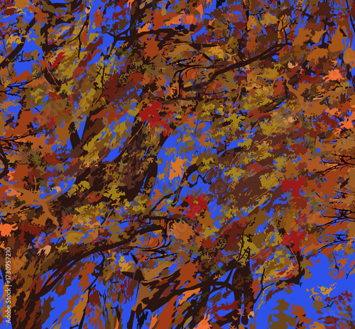  An abstract composition with an autumn theme and vibrant foliage.