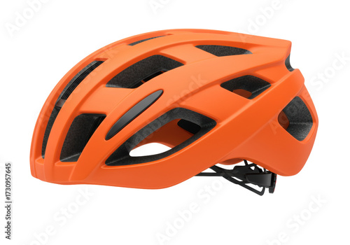 Bright orange bicycle helmet isolated on transparent background, safety gear for cycling and outdoor sports