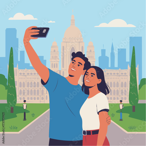 Tourists capturing travel memories.