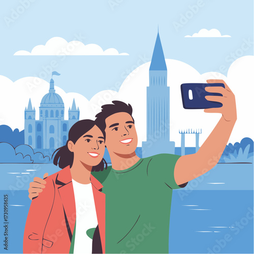 Tourists capturing travel memories.
