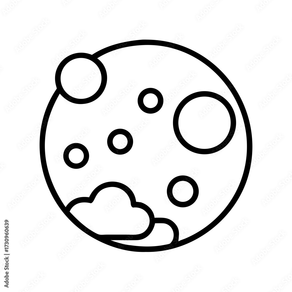 Fototapeta premium Full moon icon with planets and clouds in minimalist style 