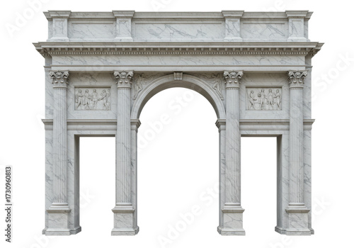 Obraz na plátně Marble triumphal arch isolated on transparent background, ancient architecture w