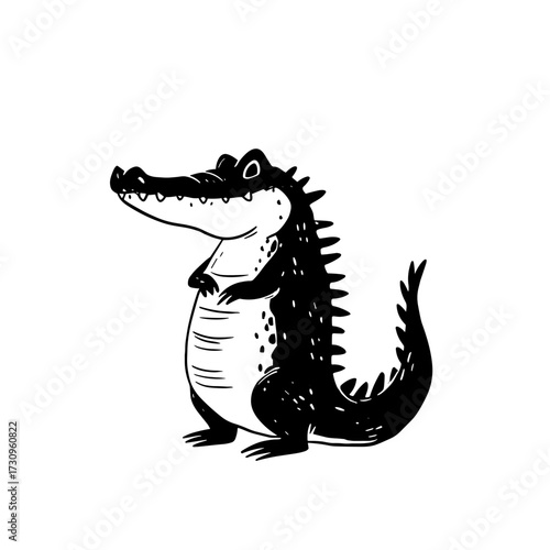 Crocodile. Crocodile simple black and white line art vector logo