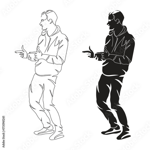Vector drawing illustration of a young couple dancing sketch with a man and woman in a cartoon art outline