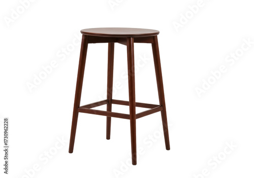 Elegant dark brown wooden bar stool isolated on white, modern furniture for kitchen and dining room decor