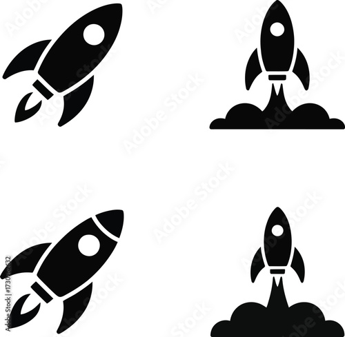 Startup Launch Rocket Icons, Business Growth Concept