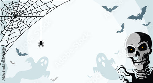 Spooky skeleton and bats celebrate a chilling Halloween night.