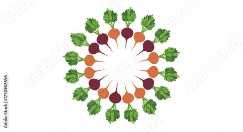 A circular arrangement of beets forms a decorative pattern.