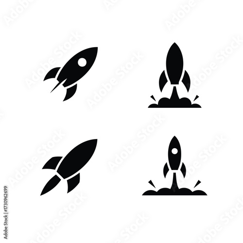 Startup Launch Rocket Icons, Business Growth Concept