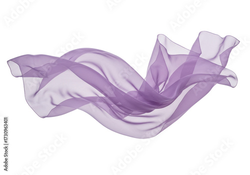 Flowing purple chiffon fabric isolated PNG, soft elegant textile on transparent background for fashion design and decorative elements