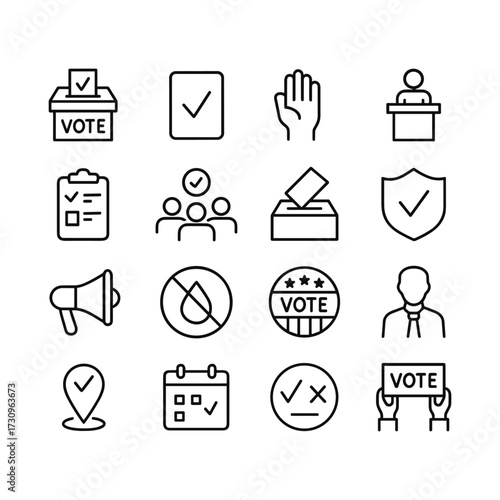 Government and civic participation vector icons. Outline symbols. Line design