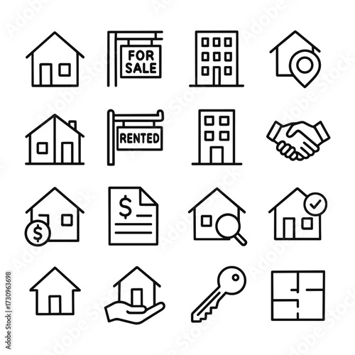 Property investment and finance vector icons. Outline symbols. Line design