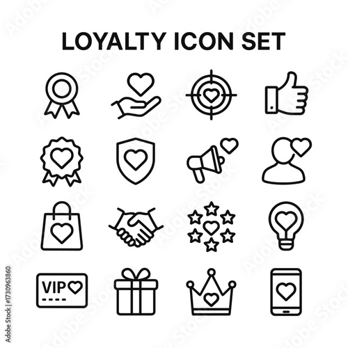Rewards program vector icon set. Outline symbols. Line design