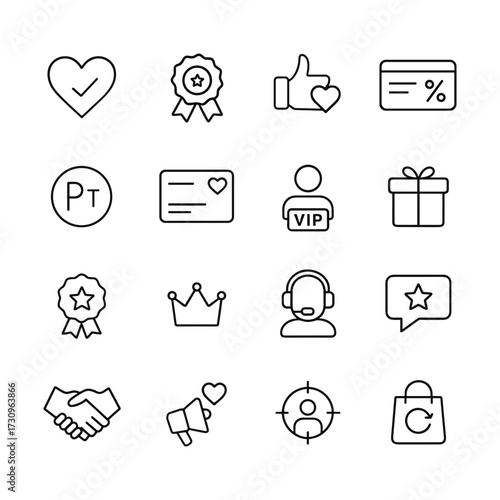 Membership and loyalty program icons. Outline symbols. Line design