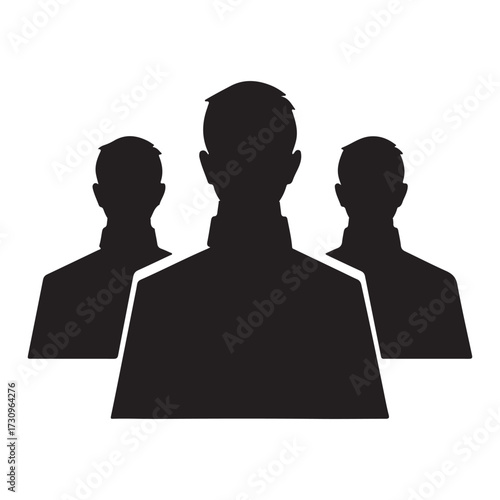 Three black silhouettes of men group people