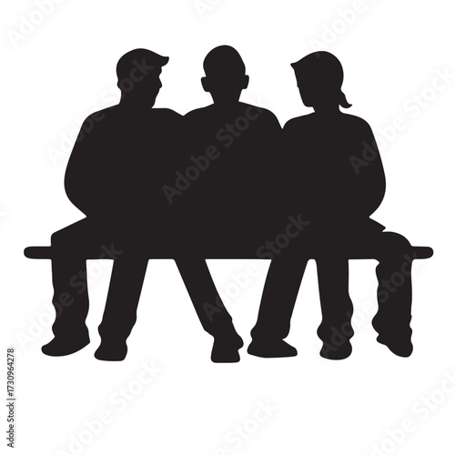 Three figures seated on a bench people silhouette