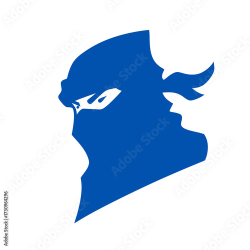 Blue Ninja Head Silhouette Vector Icon - Masked Warrior Profile Illustration for Stealth, Security, and Martial Arts Concepts
