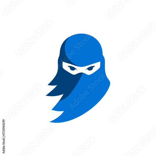 Minimalist blue vector graphic of a mysterious veiled woman, eyes visible. Modern illustration symbolizing privacy, culture, and hidden identity.