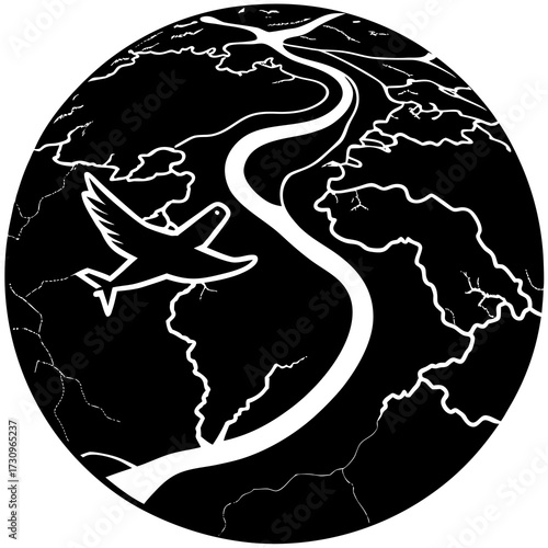 Aerial Silhouette of the Amazon River Delta from Above