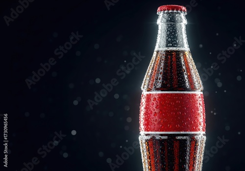 A soda bottle with water droplets on it