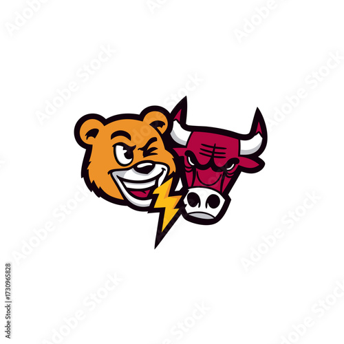 Dynamic Bull and Bear Market Illustration, Symbolizing Stock Market Volatility, Finance, Trading, and Investment Concepts