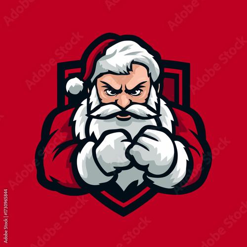 Wallpaper Mural Powerful Holiday Mascot Illustration with Intense Expression, Clenched Fists, and Red Winter Hat for Gaming or Team Logos Torontodigital.ca