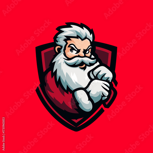 Powerful Festive Mascot Illustration of a Strong Bearded Character with Clenched Fists, ideal for Gaming, Esports, or Christmas Designs