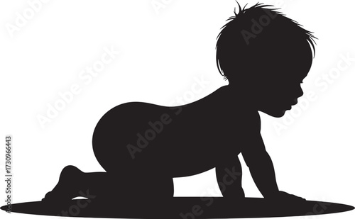 Black silhouette of a baby crawling on a white background infant child