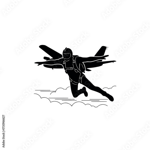 Jetpack Pilot Soaring Through the Sky in a Minimalist Black Silhouette