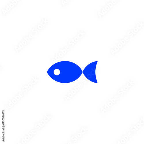 Simple minimalist blue fish icon on white background, abstract graphic design element for aquatic themes, marine life, or ocean concepts.