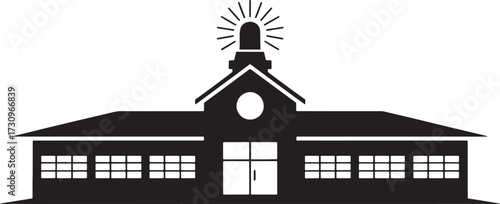 Black silhouette of a building with a beacon on top light alarm