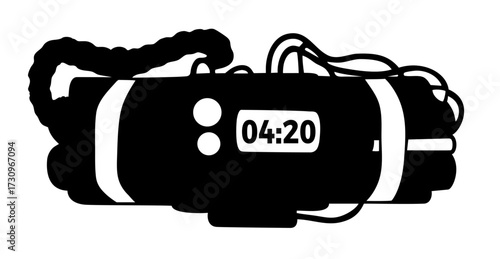 Bomb with digital timer, dynamite explosive device silhouette, danger and destruction