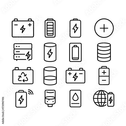 Renewable power and electricity vector icons. Outline symbols. Line design