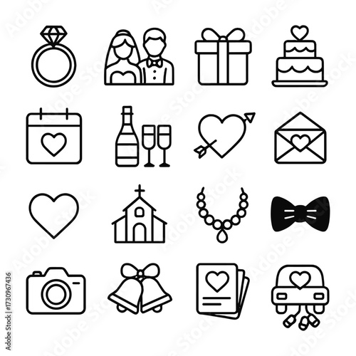 Wallpaper Mural Bridal and romantic celebration icons. Outline symbols. Line design Torontodigital.ca