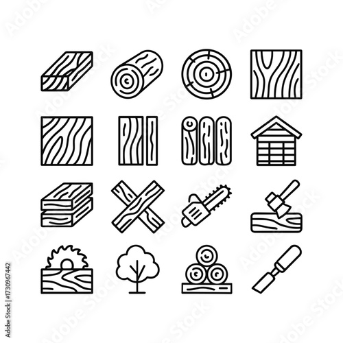 Wood texture and lumber vector icons. Outline symbols. Line design