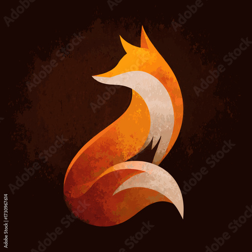 Stylized Minimalist Fox Illustration with Textured Orange and Cream Fur, Abstract Wildlife Graphic on Dark Background, Modern Animal Design