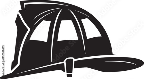 Black silhouette of a firefighter helmet with visor and ear flaps fire helmet safety helmet