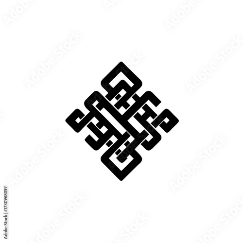 Intricate black endless knot symbol vector illustration. Ancient spiritual design representing continuity, wisdom, and interconnectedness on a clean white background.
