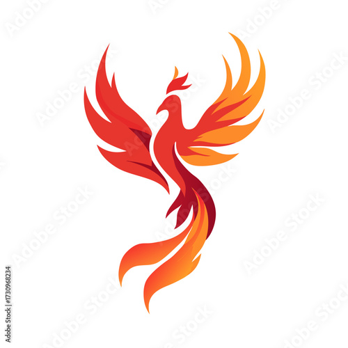 Vibrant mythical phoenix bird logo design in gradient red and orange colors, symbolizing strength, rebirth, and power.