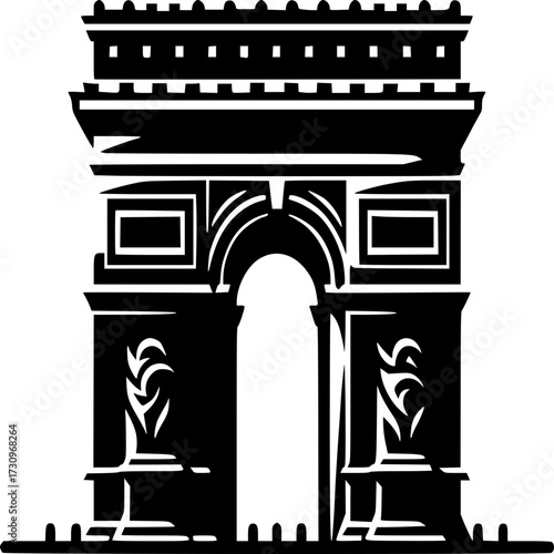 Triumphal Arch Silhouette: A bold black and white silhouette captures the majestic form of a historic arch, exuding an aura of grandeur and architectural finesse.