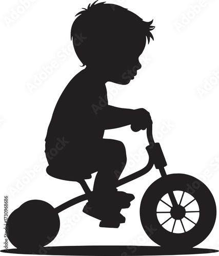 Black silhouette of a young child riding a tricycle vector