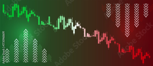 A digital graphic shows market trends with green bars indicating price increases and red bars showing declines. The visual highlights important patterns in trading data.