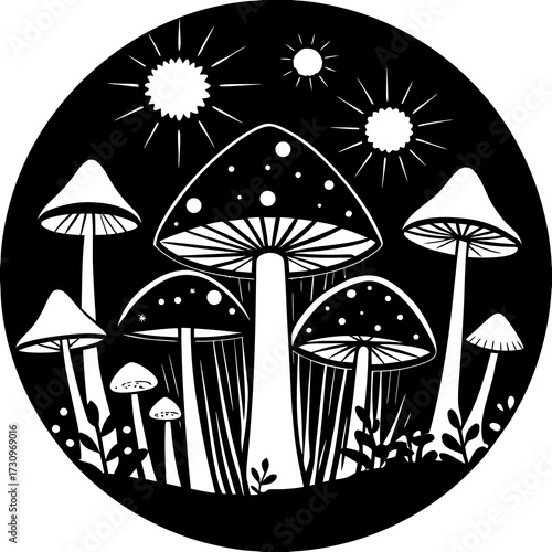 Silhouettes of a Pacific Northwest Mushroom Forest Floor Ecosystem