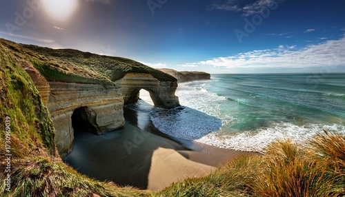 Dramatic Tunnel Beach Carved Into The Cliffs Dunedin New Zealand