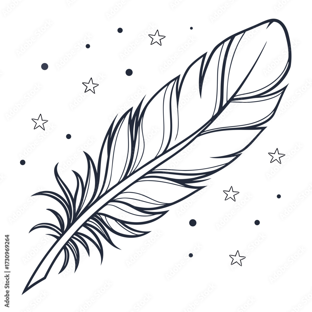 Obraz premium Elegant Feather Illustration with Stars A Stylish Artistic Design for Various Applications