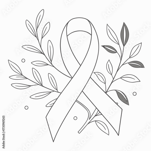 Awareness Ribbon with Floral Elements for Support and Symbolism